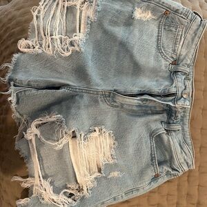 American Eagle Outfitters Blue Distressed Jean Shorts